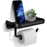 Wall Mounted Aluminum Toilet Paper Holder Non-perforated Tissue Cell Phone Shelf - Black - Extra Image