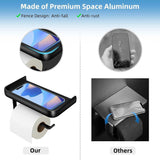 Wall Mounted Aluminum Toilet Paper Holder Non-perforated Tissue Cell Phone Shelf - Black - Top-Down View