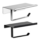 304 Stainless Steel Toilet Paper Holder Non-perforated Roll with Phone Rack - Black