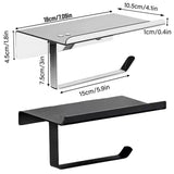 304 Stainless Steel Toilet Paper Holder Non-perforated Roll with Phone Rack - Black - Side View