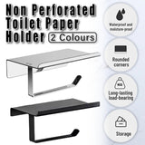 304 Stainless Steel Toilet Paper Holder Non-perforated Roll with Phone Rack - Silver