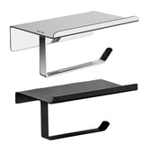 304 Stainless Steel Toilet Paper Holder Non-perforated Roll with Phone Rack - Silver - Front View