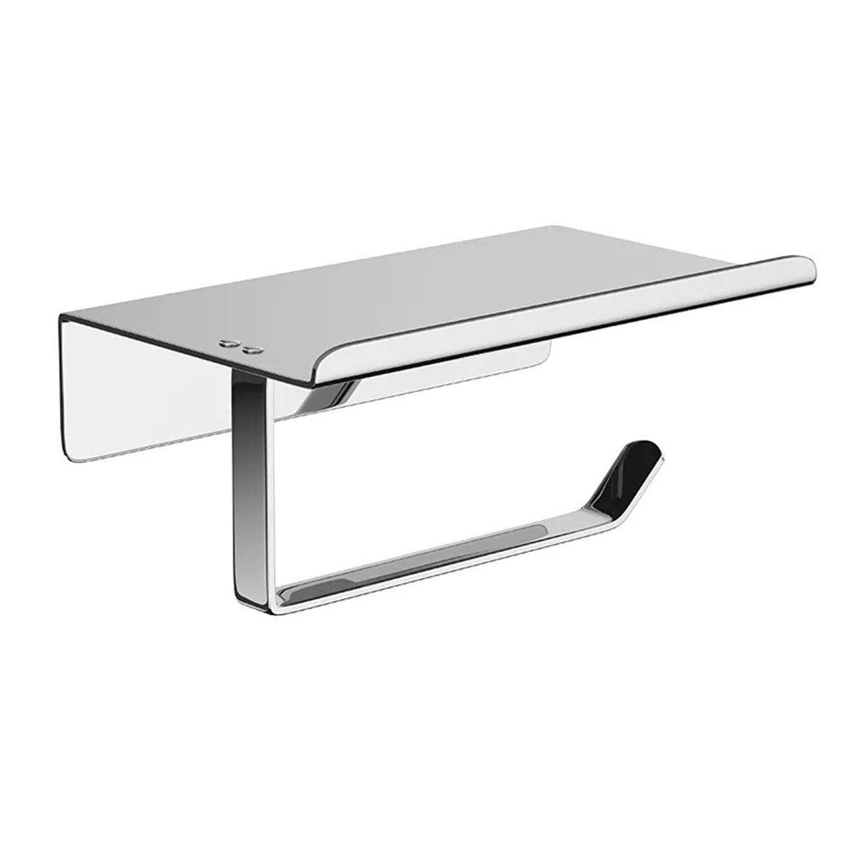 304 Stainless Steel Toilet Paper Holder Non-perforated Roll with Phone Rack - Silver