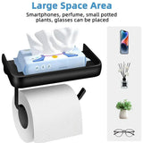Wall Mounted Aluminum Toilet Paper Holder Non-perforated Tissue Cell Phone Shelf - Golden - Rear View