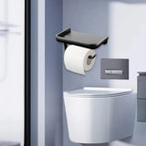 Wall Mounted Aluminum Toilet Paper Holder Non-perforated Tissue Cell Phone Shelf - Golden - Extra Image