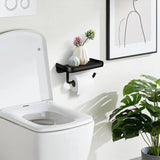 Wall Mounted Aluminum Toilet Paper Holder Non-perforated Tissue Cell Phone Shelf - Golden - Extra Image