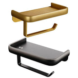 Wall Mounted Aluminum Toilet Paper Holder Non-perforated Tissue Cell Phone Shelf - Golden - Extra Image