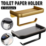 Wall Mounted Aluminum Toilet Paper Holder Non-perforated Tissue Cell Phone Shelf - Golden