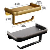 Wall Mounted Aluminum Toilet Paper Holder Non-perforated Tissue Cell Phone Shelf - Golden - Side View