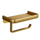 Wall Mounted Aluminum Toilet Paper Holder Non-perforated Tissue Cell Phone Shelf - Golden - Close-Up Angle