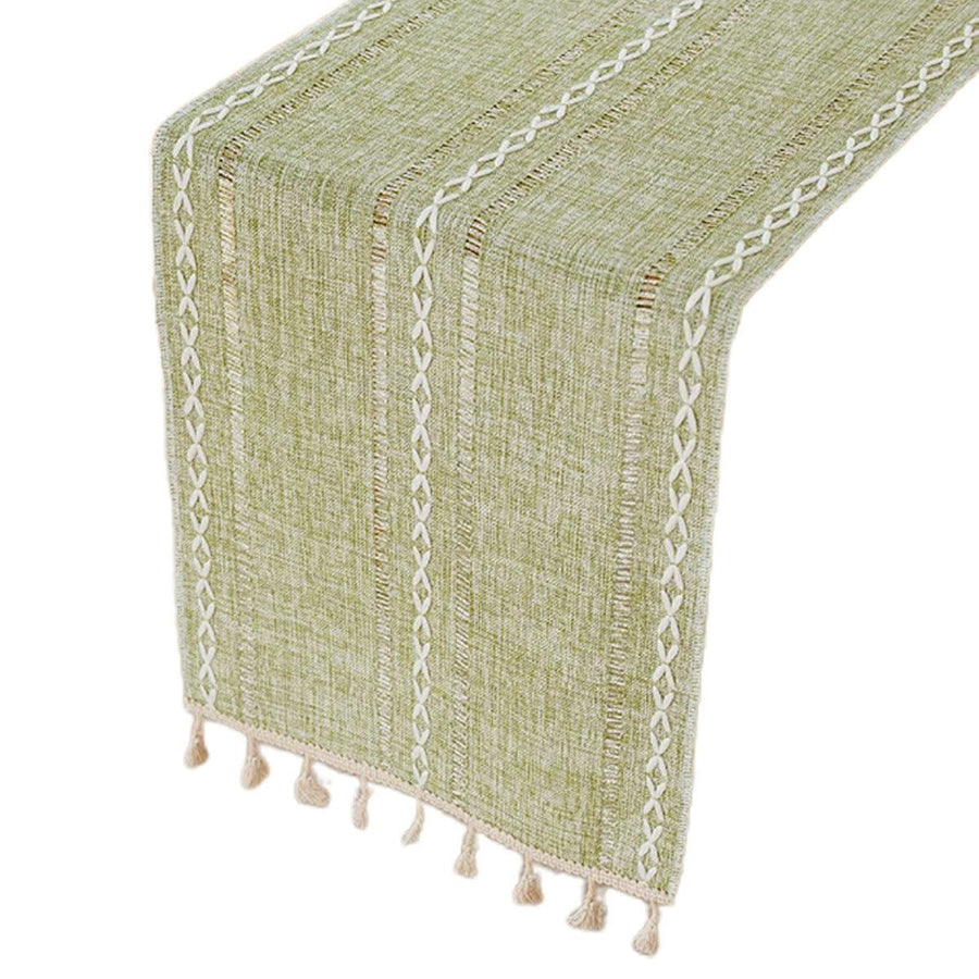 Solid Colour Woven Hollow Fringe Table Runner Home Dining Tablecloth Decoration - 33x183cm-Green