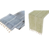 Solid Colour Woven Hollow Fringe Table Runner Home Dining Tablecloth Decoration - 33x183cm-Green - Side View