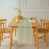 Solid Colour Woven Hollow Fringe Table Runner Home Dining Tablecloth Decoration - 33x183cm-Green - Rear View
