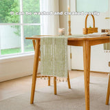 Solid Colour Woven Hollow Fringe Table Runner Home Dining Tablecloth Decoration - 33x183cm-Green - Close-Up Angle