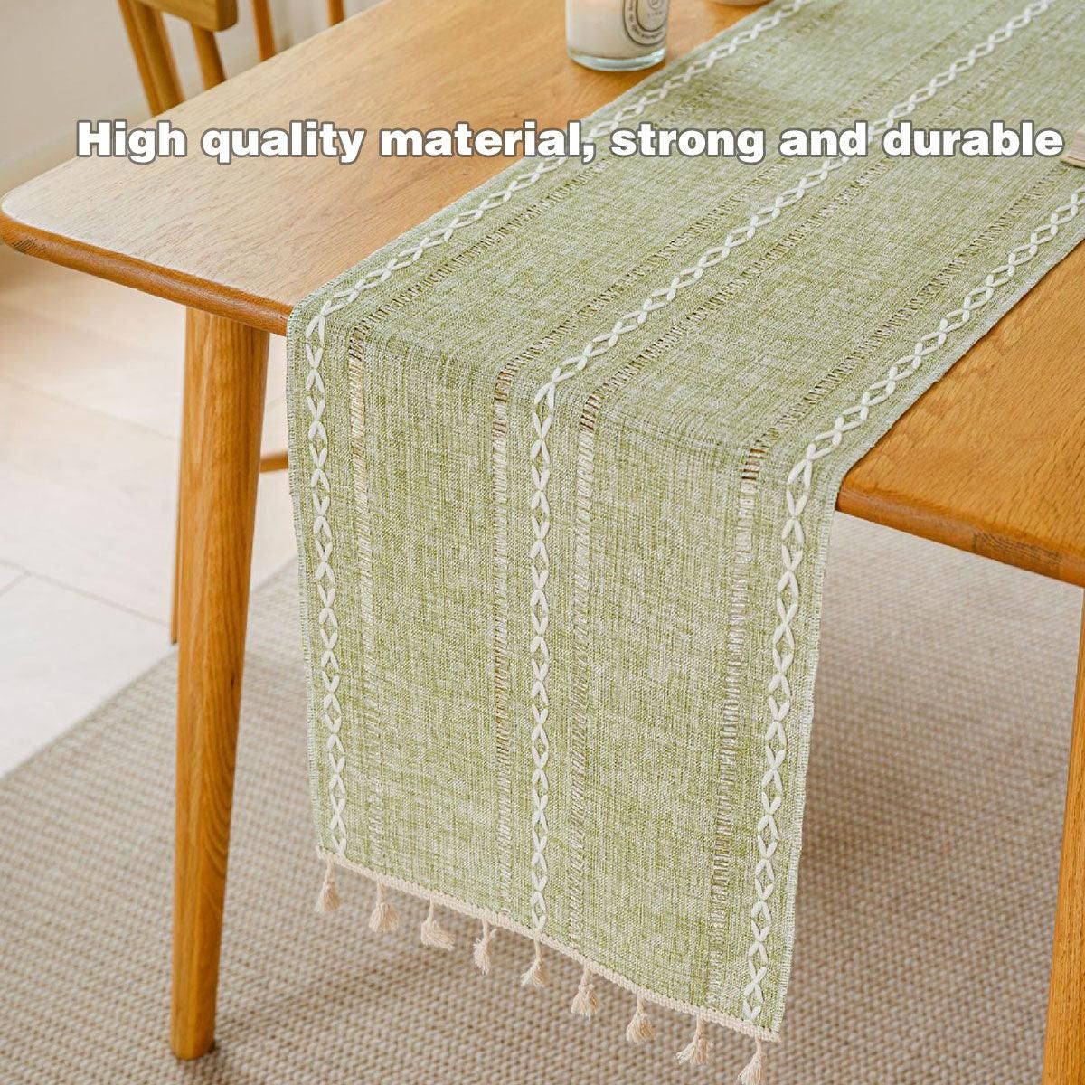 Solid Colour Woven Hollow Fringe Table Runner Home Dining Tablecloth Decoration - 33x183cm-Green