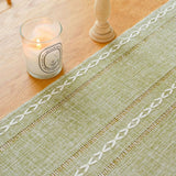 Solid Colour Woven Hollow Fringe Table Runner Home Dining Tablecloth Decoration - 33x183cm-Green - Extra Image