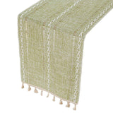 Solid Colour Woven Hollow Fringe Table Runner Home Dining Tablecloth Decoration - 33x183cm-Green - Close-Up Angle