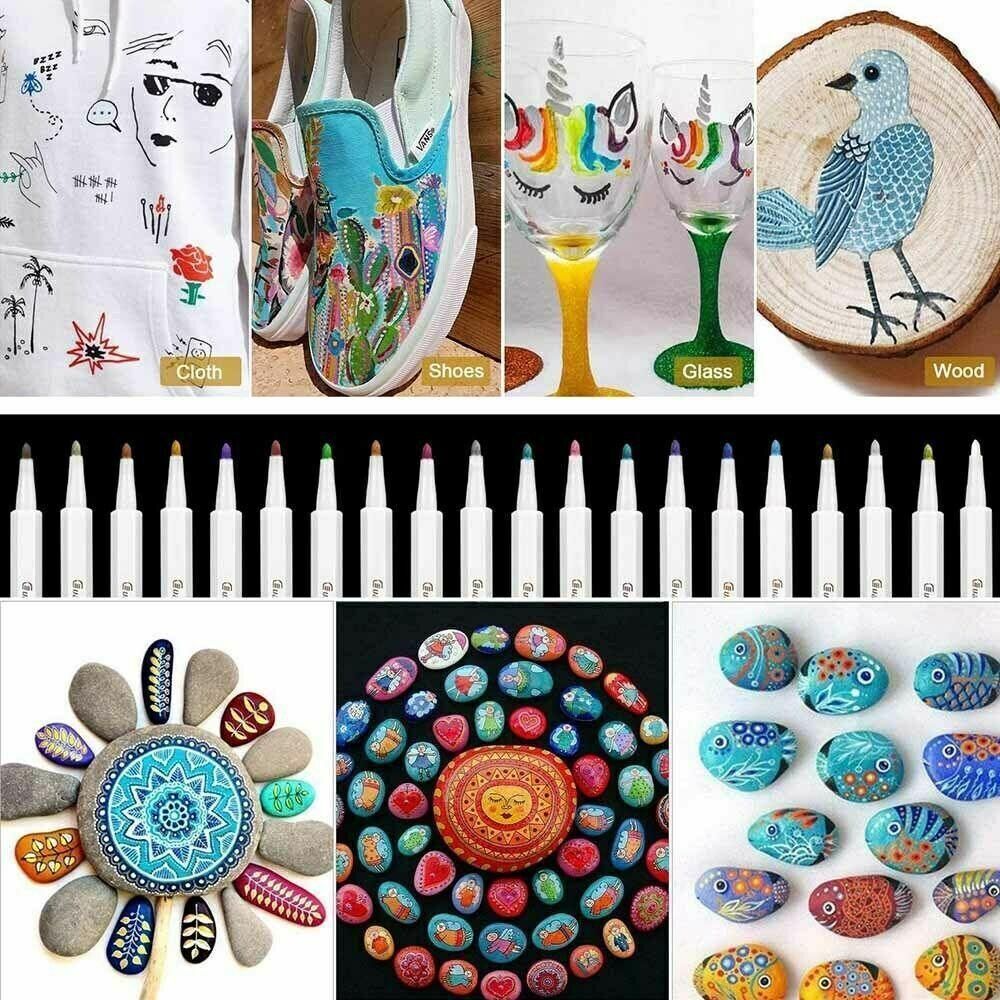 21 Acrylic Paint Marker Pens Set Permanent Stone Glass Metal Fabric Waterproof