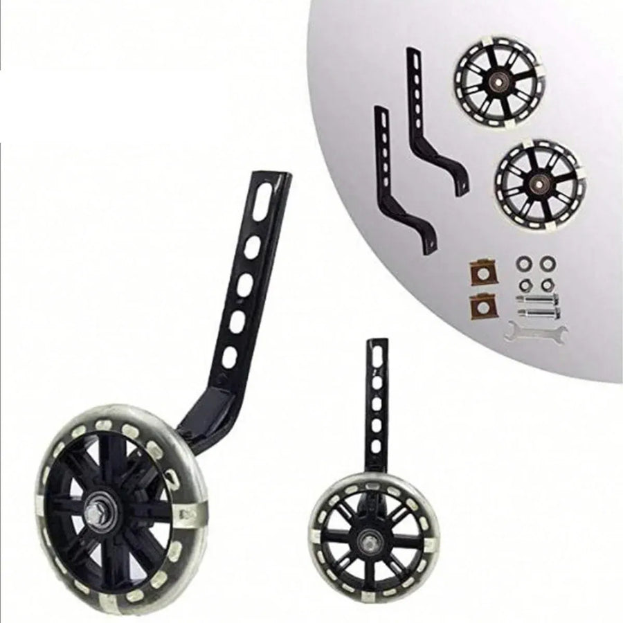 12–20 Inch Bike Training Wheels Flashing PVC Silent Stabilizer Auxiliary Support - Black