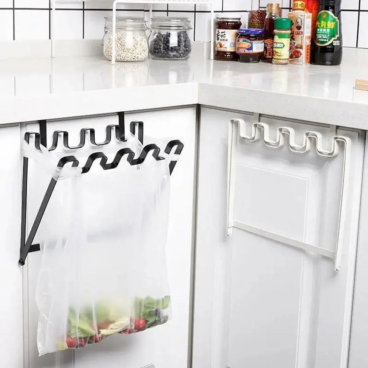 Wall Hanging Garbage Bag Shelf Hook Kitchen Storage Plastic Bag Hanger Rack Trash Bin