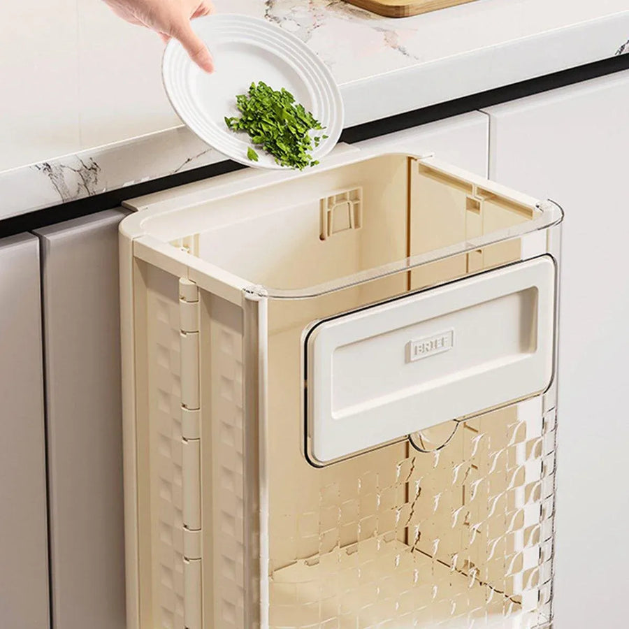 Wall Mounted Folding Wastebasket Space Saving for Kitchen Bathroom Household Use