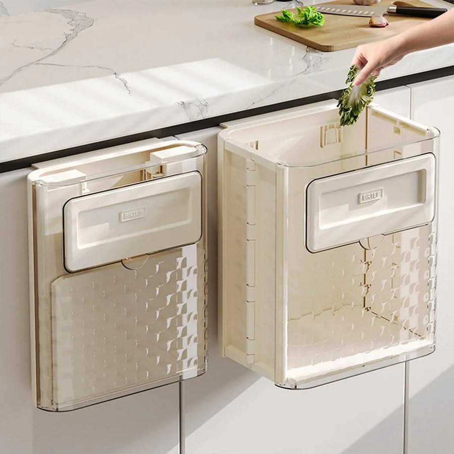 Wall Mounted Folding Wastebasket Space Saving for Kitchen Bathroom Household Use