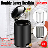 Trash Can Double Layer Foot Pedal Design with Lid Household Bin Kitchen Bathroom - White