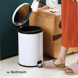 Trash Can Double Layer Foot Pedal Design with Lid Household Bin Kitchen Bathroom - White - 45-Degree Angle
