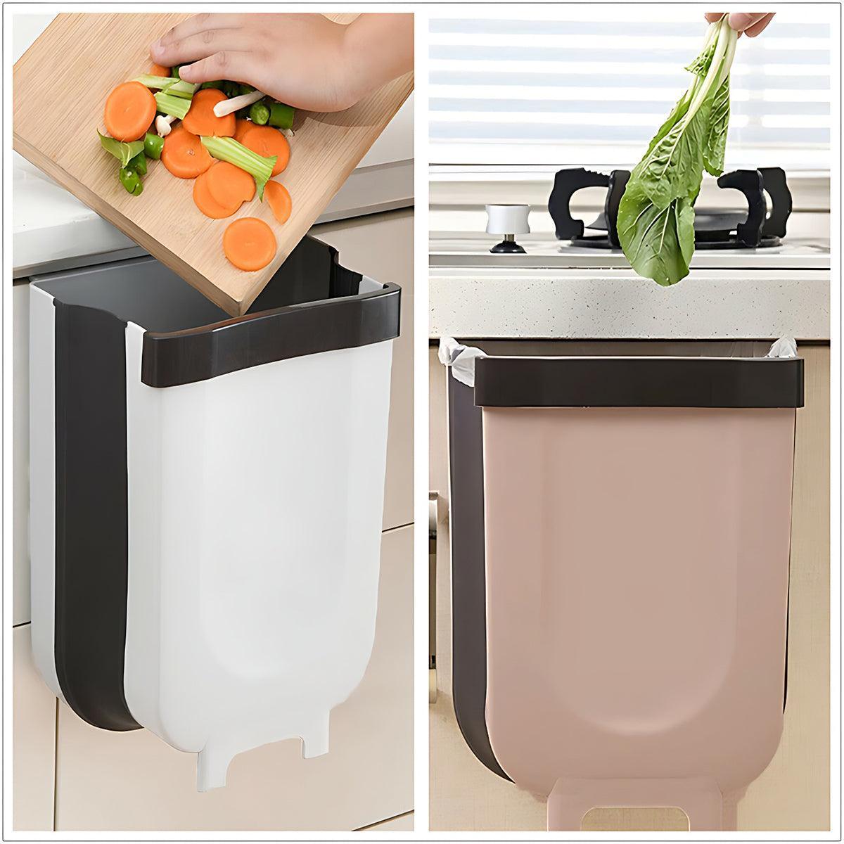 9L Hanging  Bin Wall Mounted Folding Waste Bin Kitchen Dining Cabinet Trash Can - Khaki