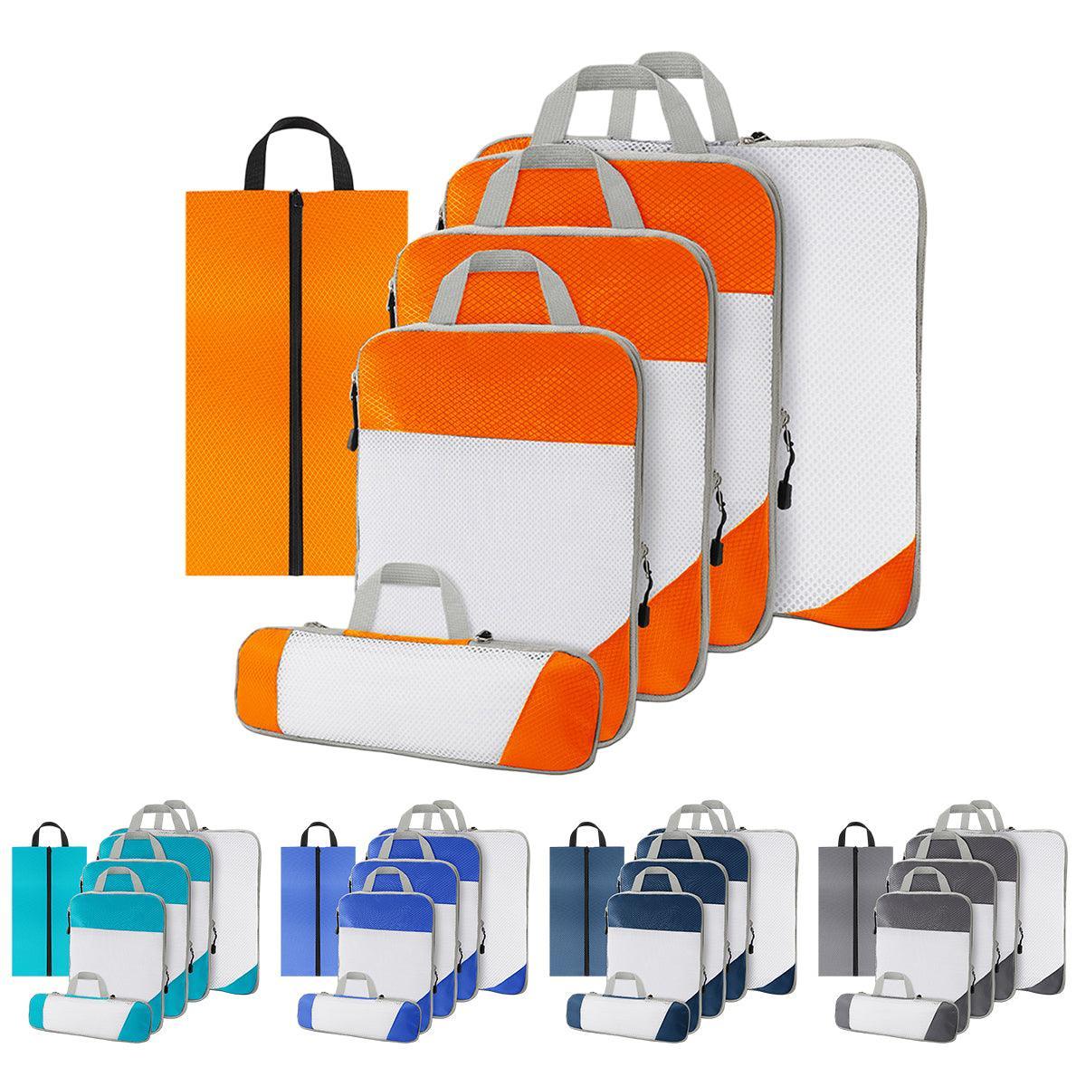 6pcs Mesh Visible Travel Storage Set Waterproof Nylon Compressible Storage Bags - Blue