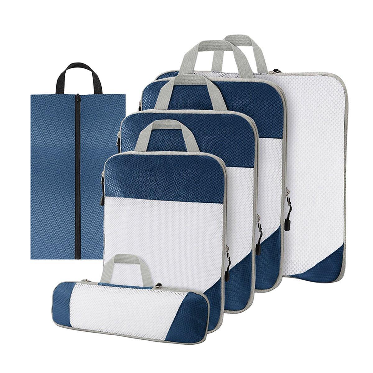 6pcs Mesh Visible Travel Storage Set Waterproof Nylon Compressible Storage Bags - Navy Blue