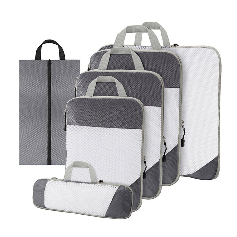 6pcs Mesh Visible Travel Storage Set Waterproof Nylon Compressible Storage Bags - Grey