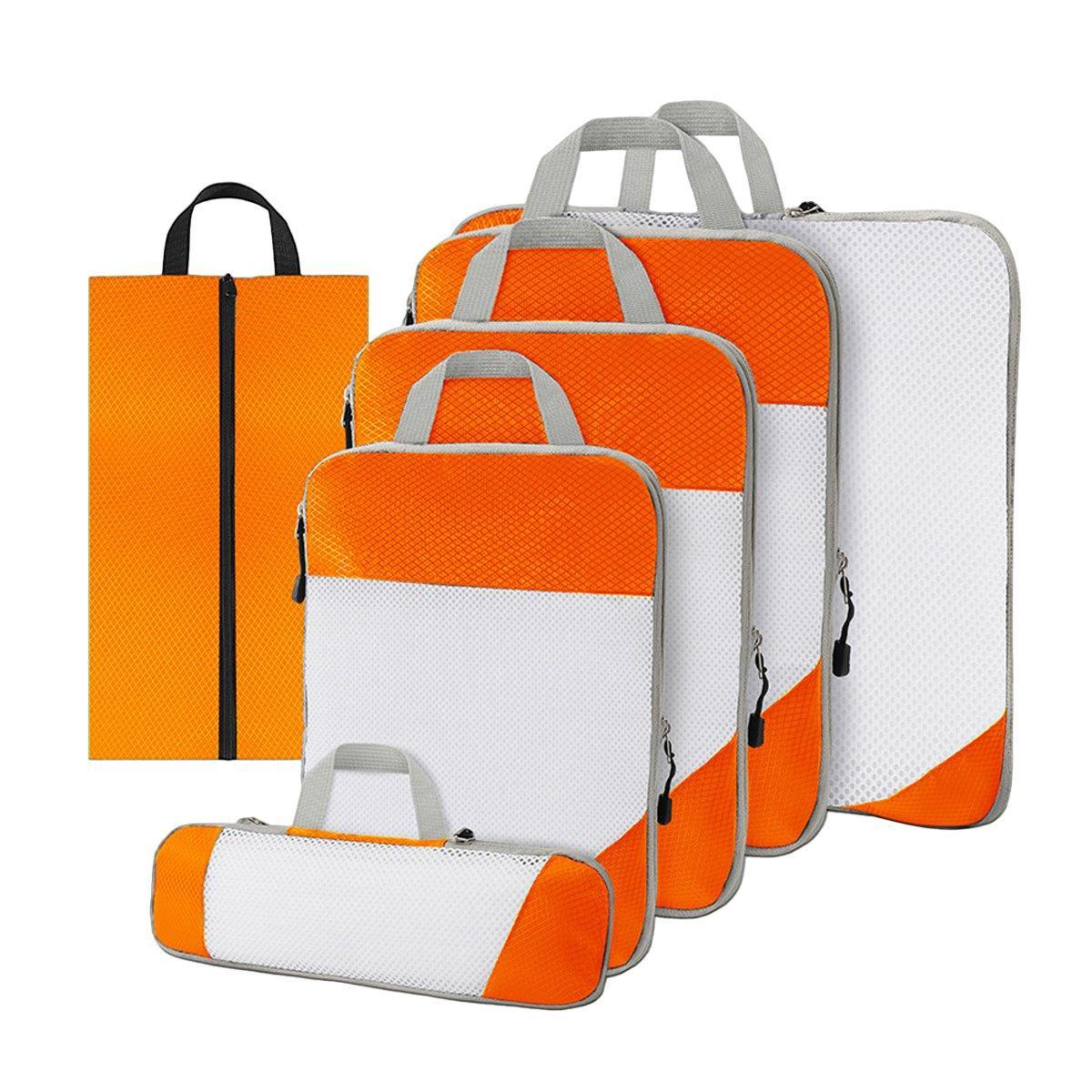 6pcs Mesh Visible Travel Storage Set Waterproof Nylon Compressible Storage Bags - Grey