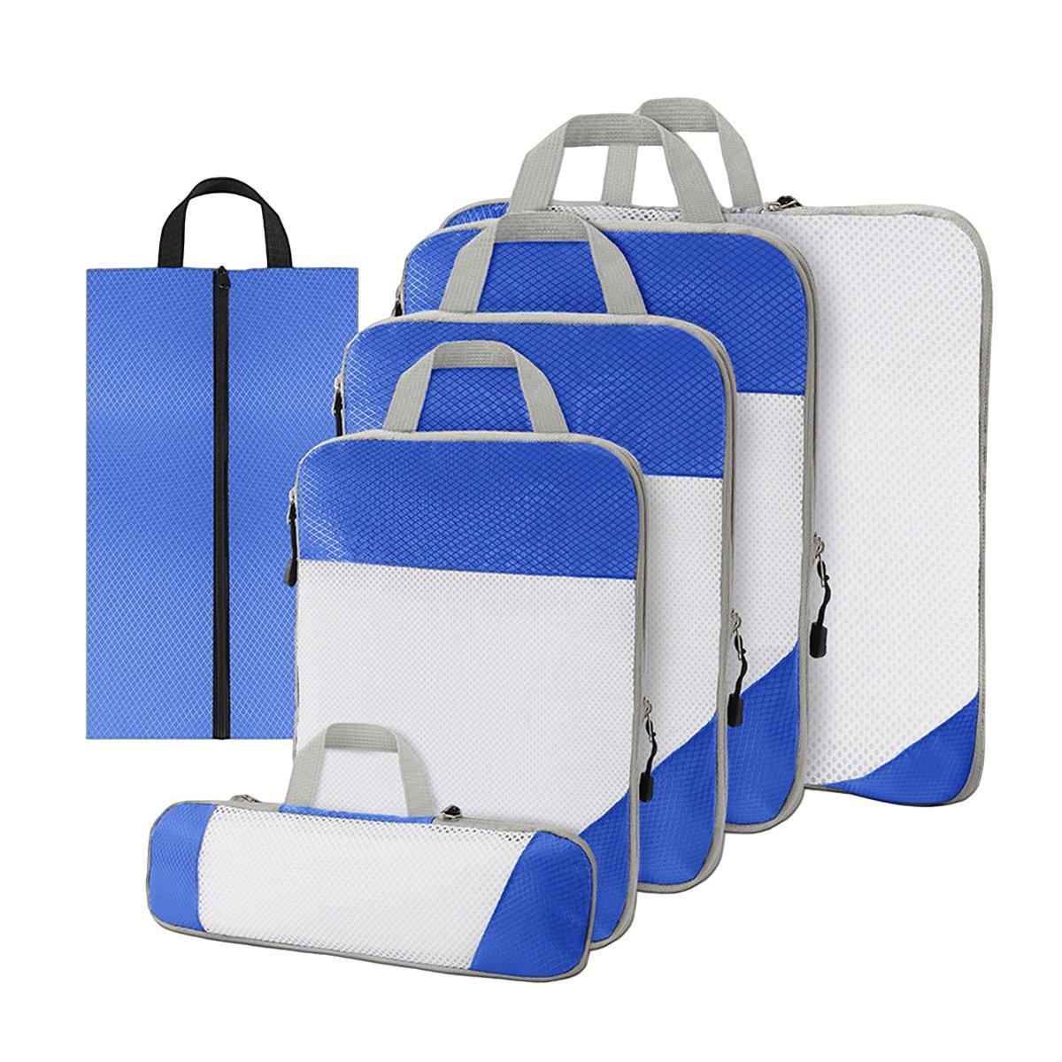 6pcs Mesh Visible Travel Storage Set Waterproof Nylon Compressible Storage Bags - Sky Blue