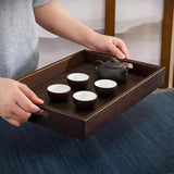Bamboo Tea Tray Rectangular Tea Table Walnut Colour Fruit Bread Serving Plate - 28-20cm - 45-Degree Angle