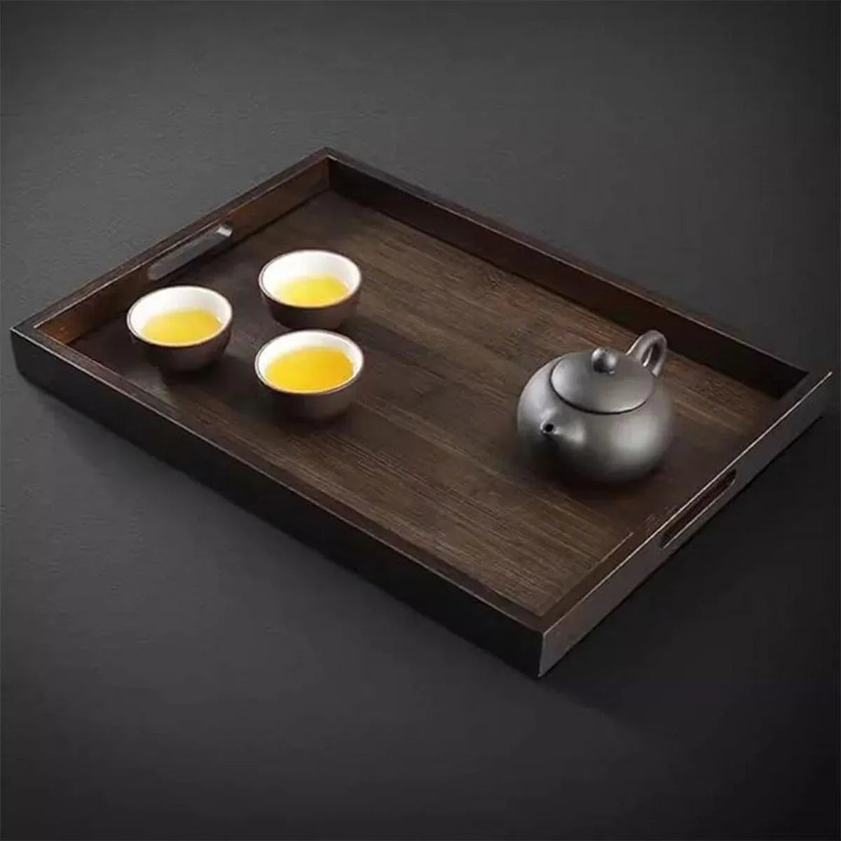 Bamboo Tea Tray Rectangular Tea Table Walnut Colour Fruit Bread Serving Plate - 28-20cm