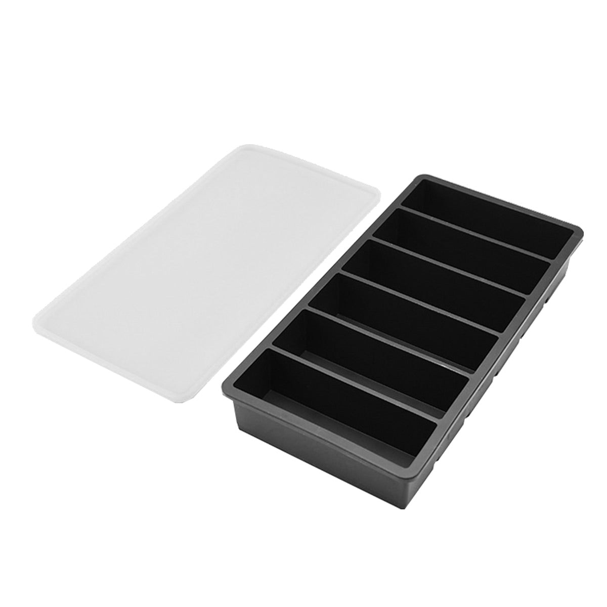 Ice Cube Tray Moulds 6 Slots Rectangular with Lids Silicone Butter Freezer Storage - Black