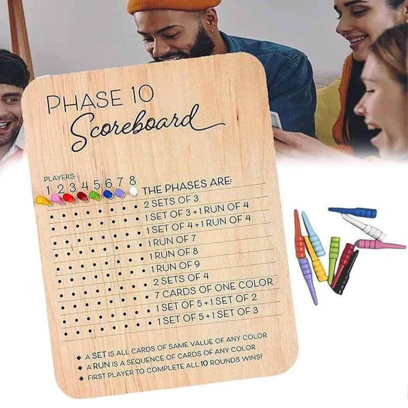 Phase 10 Score Board Wooden Phase 10 Scorecard Reusable for Family Game Tabletop