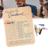 Phase 10 Score Board Wooden Phase 10 Scorecard Reusable for Family Game Tabletop - Extra Image