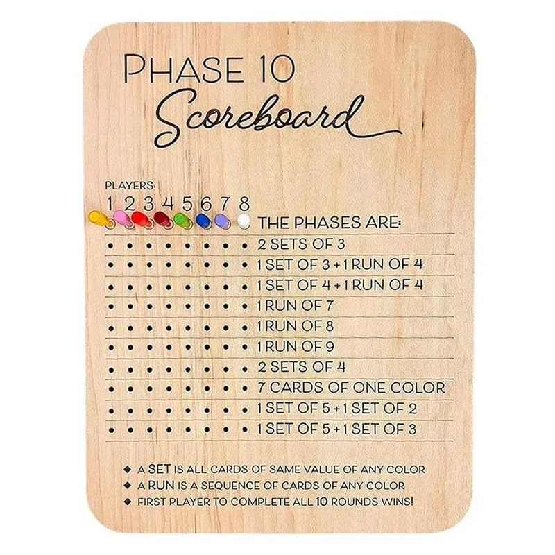 Phase 10 Score Board Wooden Phase 10 Scorecard Reusable for Family Game Tabletop
