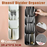 Kitchen Drawer Utensil Cutlery Tray Organizer Insert Spoon Fork Knife Divider Storage - White - Front View