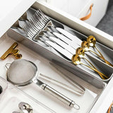 Kitchen Drawer Utensil Cutlery Tray Organizer Insert Spoon Fork Knife Divider Storage - White - Rear View