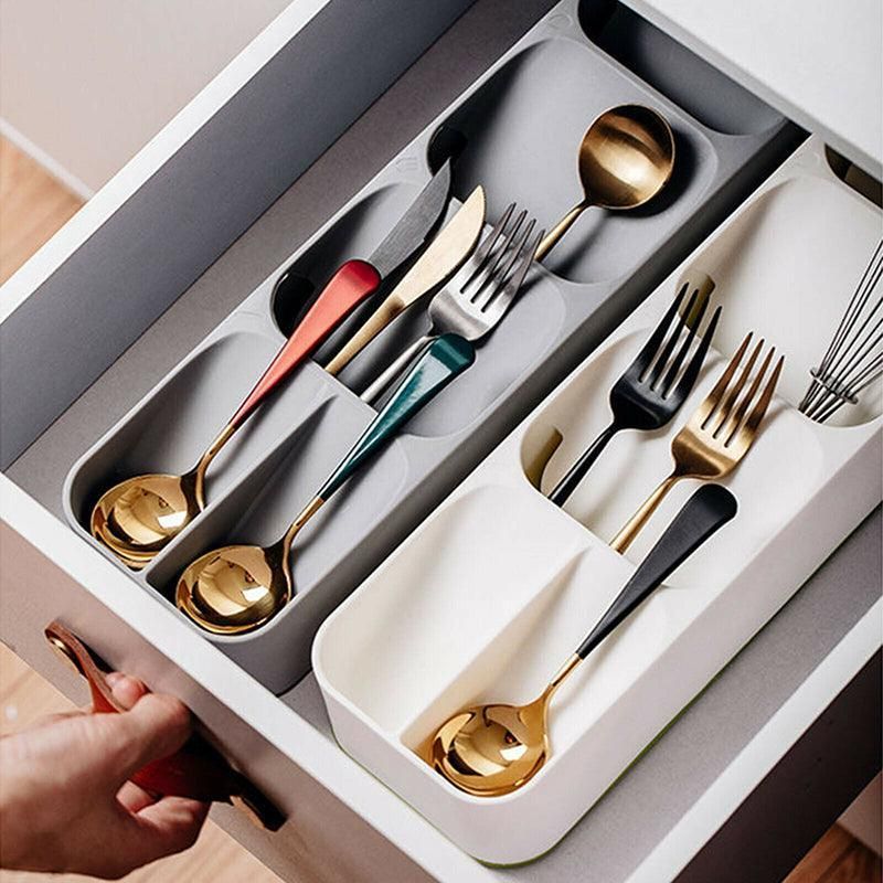 Kitchen Drawer Utensil Cutlery Tray Organizer Insert Spoon Fork Knife Divider Storage - White