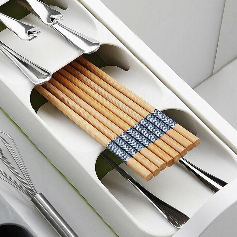 Kitchen Drawer Utensil Cutlery Tray Organizer Insert Spoon Fork Knife Divider Storage - White