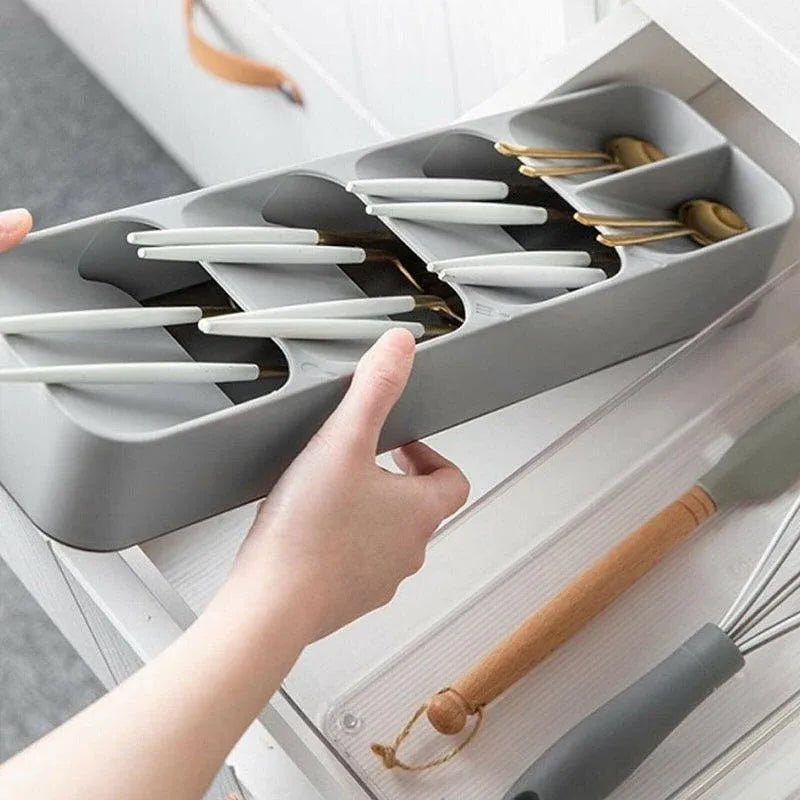 Kitchen Drawer Utensil Cutlery Tray Organizer Insert Spoon Fork Knife Divider Storage - White