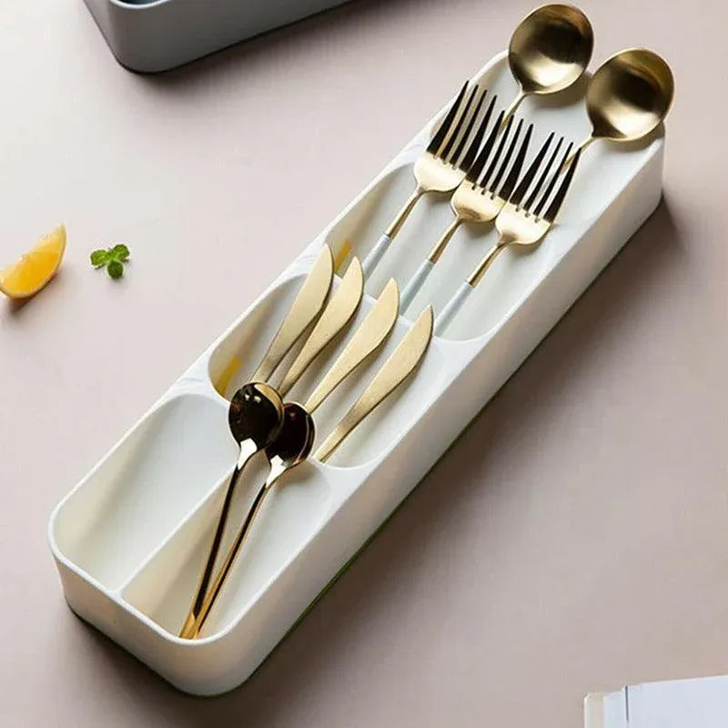 Kitchen Drawer Utensil Cutlery Tray Organizer Insert Spoon Fork Knife Divider Storage - White