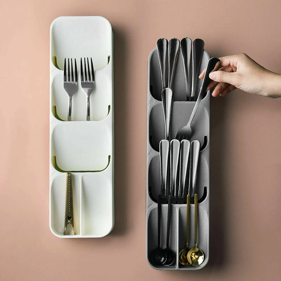 Kitchen Drawer Utensil Cutlery Tray Organizer Insert Spoon Fork Knife Divider Storage - White