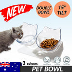 Double Cat Dog Bowl Elevated Pet Feeder Stand Raised Food Water Feeding Dish - Transparency+Transparency