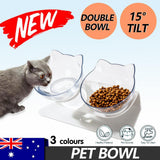 Double Cat Dog Bowl Elevated Pet Feeder Stand Raised Food Water Feeding Dish - Transparency+Transparency