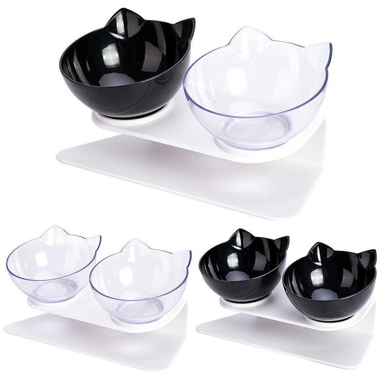 Double Cat Dog Bowl Elevated Pet Feeder Stand Raised Food Water Feeding Dish - Transparency+Transparency
